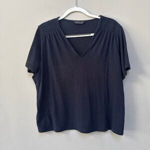 Navy V-Neck Blouse